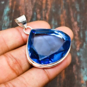 Suisse Bleu Gemme Topaze Handmade Pendentif Bijoux 4.3cm