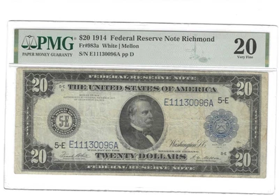 Fr#983a 1914 $20 FRN Richmond White Mellon  PMG 20 - Image 1 of 2