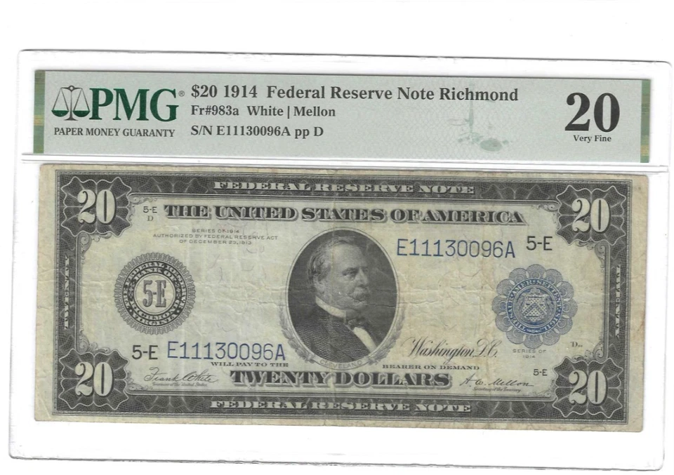 Fr#983a 1914 $20 FRN Richmond White Mellon  PMG 20 - Image 1 of 2