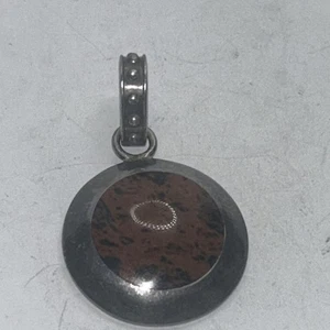 Colgante Deslizante Ágata Piedra Marrón Plata de Ley Vintage, 925, México - Imagen 1 de 7