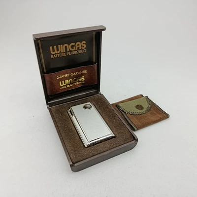 Encendedor de bolsillo Win Gas electrónico plateado cepillado batería gas excelente de colección años 70 Foto 1 de 4
