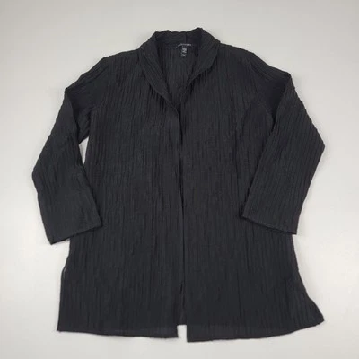Eileen Fisher Women's Sz XS Black Linen Silk Long Jacket Open Cardigan Crinkle - Image 1 of 4