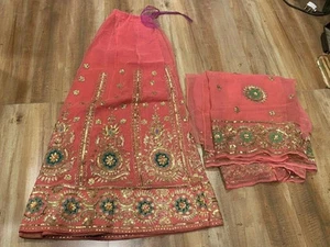 VESTIDO NUPCIAL LAHNGA ODHANI tradicional indio antiguo vintage cuentas trabajo manual - Imagen 1 de 4
