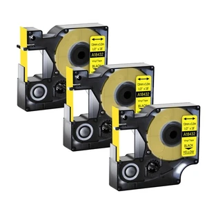 3PK 12mm Black on Yellow Industrial Vinyl Tape Label 18432 For DYMO Rhino 3000 - Picture 1 of 12