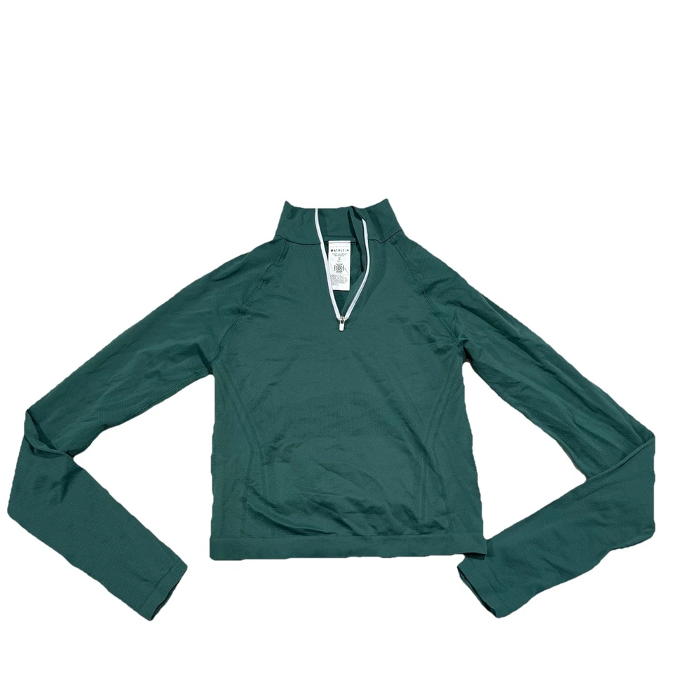 Top Athleta Momentum XS Sin Costuras Para Mujer Verde 1/4 Cremallera Elastizado Manga Larga Gimnasio N3 Foto 1 de 4