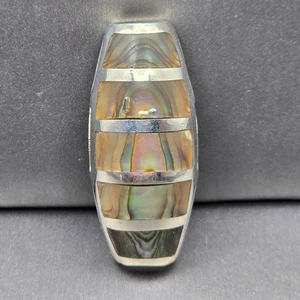 VTG 925 Sterling Abalone Barrel Pendant 1.25" Dome Slide Modernist Openwork 10g - Picture 1 of 9