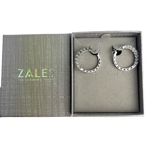 New Zales Lab Created White Sapphire Hoop Earrings 925 Silver 18 Stones - Picture 1 of 5