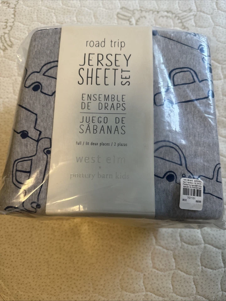 NUEVO EN ENVOLTURA WEST ELM POTTERY GRANERO NIÑOS VIAJE POR CARRETERA COCHE JERSEY CONJUNTO DE SÁBANAS GRIS COMPLETO Foto 1 de 1