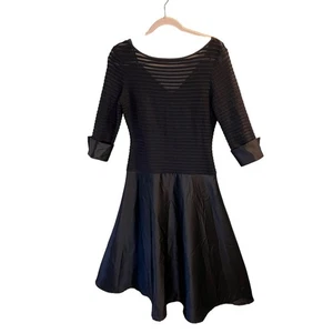 JS Collection Women's Textured Striped Satin Midi A-Line Dress Size 8 Black - Picture 1 of 10