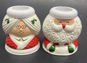 Vintage Punze Weihnachtsmann und Frau Claus Weihnachten Kegel Kerzenhalter - Bild 1 von 7