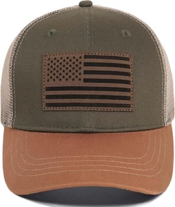 American Flag Trucker Hat - Snapback Hats for Men Women One Size, Grey Green - Picture 1 of 7