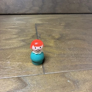 Fisher Price Little People Turquoise Girl Red Hair All Wood - Picture 1 of 7