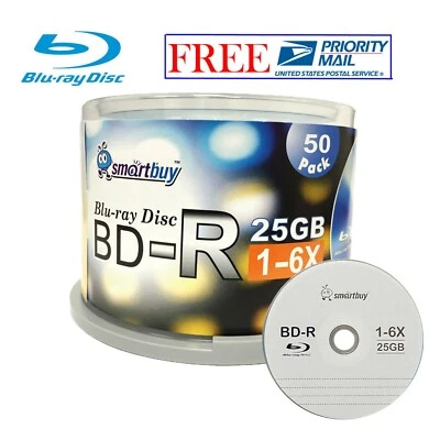 50 Pack SmartBuy Logo Top Surface BD-R BDR 6X 25GB Blue Blu-ray Recordable Disc - Image 1 of 2