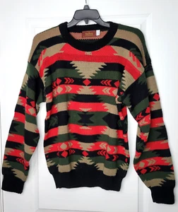 Vintage Knit Sweater Cimarron City Men's Medium Aztec Pattern USA Made 80s 90s - Picture 1 of 8