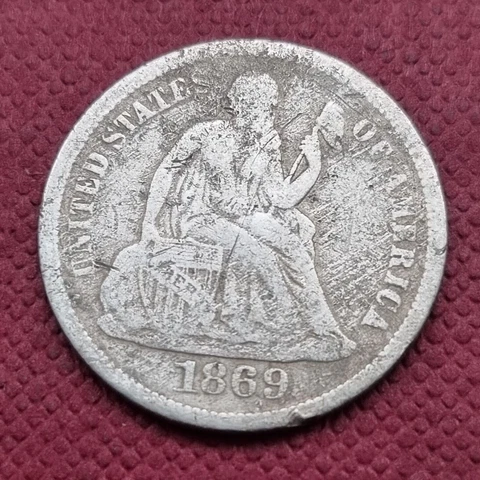 1869 Seated Liberty Dime 10c Circulated #49250 Cover