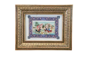 Persian Miniature Micro Mosaic Huntsmen Equestrian Khatam Painting 10" - Picture 1 of 10