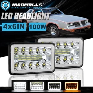 2X Chrome LED Headlights Hi-Lo Beam Angel Eyes for 1976-1986 Oldsmobile Delta 88 - Picture 1 of 12