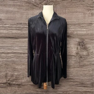 VTG Boston Proper Women’s L Black Velvet Lightweight Jacket Zip Up Y2K Witchy - Picture 1 of 12