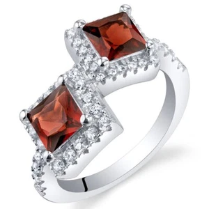 Princess Cut Garnet Two-Stone Ring Sterling Silver 1.50 Carats - Picture 1 of 3