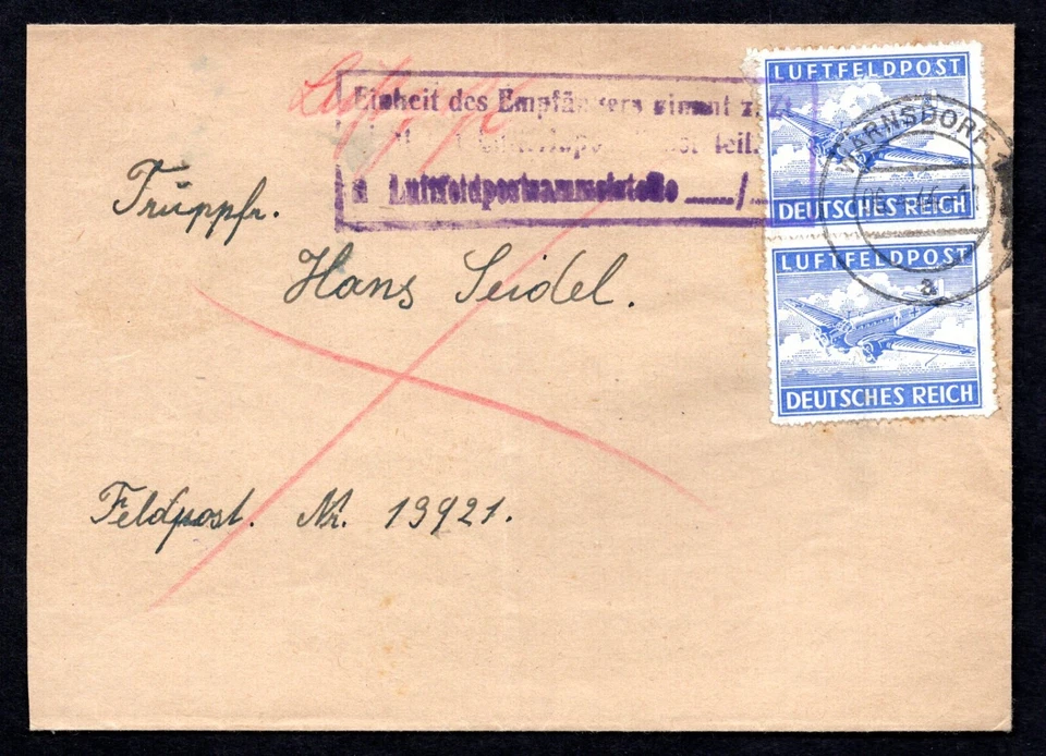 GERMANY APRIL 1944 WARNSDORE COVER SENT TO FP #13921 CONSTRUCTION HQ - Image 1 of 2