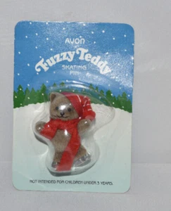 Vintage Avon Fuzzy Teddy Ice Skating Pin 1986 - Picture 1 of 2