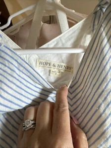 Hope & Henry Seersucker Dress Blue Gingham V Neck Girls Size 7 - Picture 1 of 4