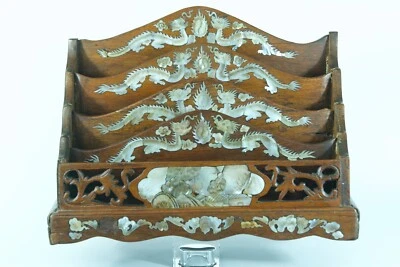 Ancienne boite porte courrier lettre Indochine Nacre Chauve souris dragons 1900 - Photo 1/4