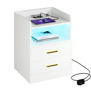Ufurniture LED Nightstand with Wireless Charging & Human Sensor 2 Drawers White - Picture 1 of 5