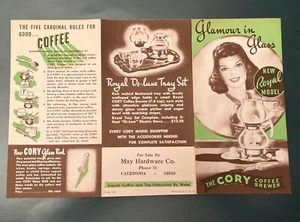 Folleto de Cory Glass Coffee Brewer Company 1946 con precios - Imagen 1 de 11