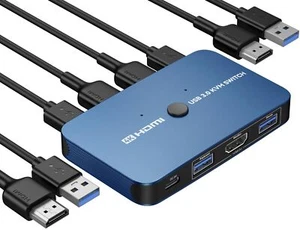 ABLEWE Commutateur KVM, Commutateur KVM Aluminium HDMI, Commutateur USB pour 2 Ordinateurs Partage - Photo 1/8