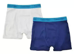 Calvin Klein Boys White & Blue 2 Pack Boxer Briefs Size 4/5 6/7 8/10 12/14 16/18 - Picture 1 of 1