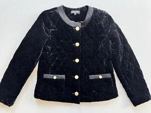 Talbots Black Quilted Velour Blazer Jacket Coat Gold Buttons Women’s Size S - Picture 1 of 9