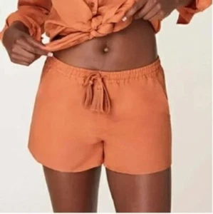 NEW Andie Swim Shorts Linen Blend Burnt Orange Tassel Tie Beachy Size Medium - Picture 1 of 8