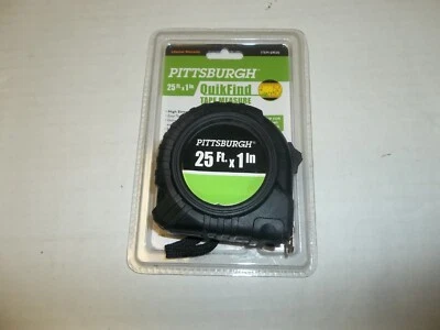 Tape Measure Pittsburgh 25ft x 1" Quick Find Rubber Grip ~Thumb Lock ~ Belt Clip - Image 1 of 2