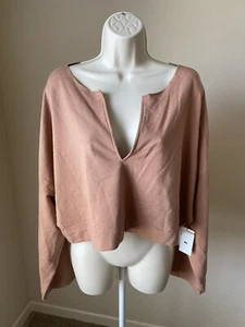 Open Edit Women’s Brown Long Sleeve V-Neck Cropped T-Shirt s XL - Picture 1 of 8