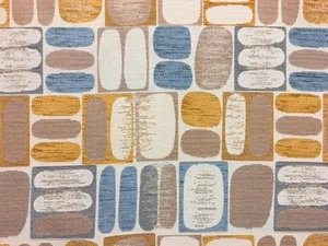 QUALITY ABSTRACT RETRO GOLD BLUE UPHOLSTERY CURTAIN FABRIC MATERIAL SALE! - Picture 1 of 7