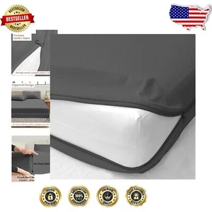 Premium 12-Inch Deep Pocket Zipper Fitted Sheet for King Size Beds - Dark Grey - Picture 1 of 11