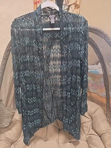 Chicos Travelers Drape Cardigan Womens size 0 green Open Front wrap jacket EUC - Picture 1 of 10