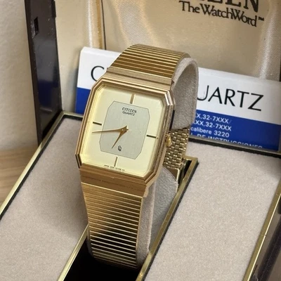 NOS Neo 复古 Citizen CQ 坦克金色男士腕表石英表 3220 - 全新蝙蝠 — 第 1/4 张图片