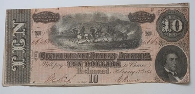 Billete de 10 dólares CSA de 1864 de los Estados Confederados de América/N12 Foto 1 de 2