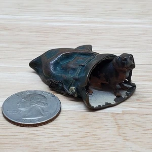 German Antique Vintage Dog In Sack Bronze? Miniature Figure Gesetzlich Geschutzt - Picture 1 of 8
