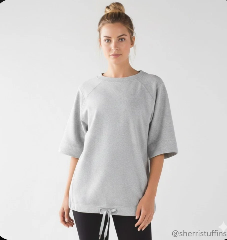 全新无标签 Lululemon 分体短袖灰色弹力法式毛圈运动衫上衣 6 — 第 1/4 张图片