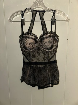 Nuevo con etiquetas Victoria’s Secret Talla 34C Bustier Corsé Tirantes Top Encaje Negro Foto 1 de 4