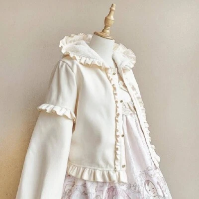 Damen Lolita Fleecefutter Kapuzenjacke Rüschen Puffärmel Gothic Süß Neu - Bild 1 von 4