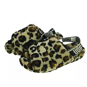 UGG Women's Fluffy Slip-On Cozy Leopard Cheetah Animal Print Slippers Size 6 - Picture 1 of 7