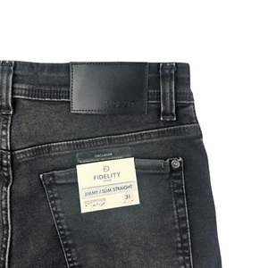 Pantalones de mezclilla Fidelity Jimmy para hombre 31x34 negro sombra ajustados calce recto elásticos - Imagen 1 de 12