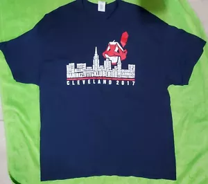 2017 Season Cleveland Indians Shirt Mens XL Blue Crew Neck Short Sleeve - Picture 1 of 3