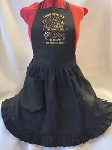 EMBROIDERED RETRO VINTAGE 50S STYLE FULL APRON / PINNY - BLACK (LORD, COFFEE) - Picture 1 of 7