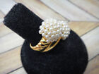 Vintage IVANA Ring Faux Pearl Gold Tone Double Cluster sz 7