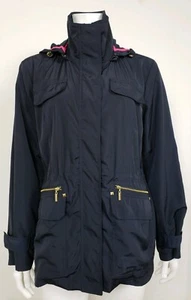 British khaki Womens Hooded Jacket Size Medium Long Sleeve Cold Zip Button Front - Picture 1 of 11